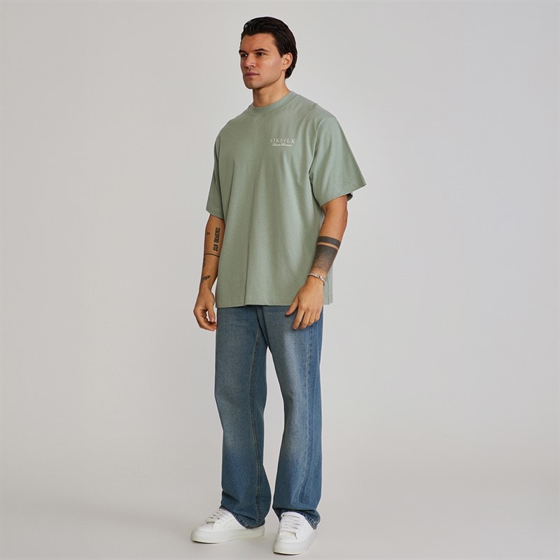 SikSilk Mens Graphic T-Shirt Green - Image 5