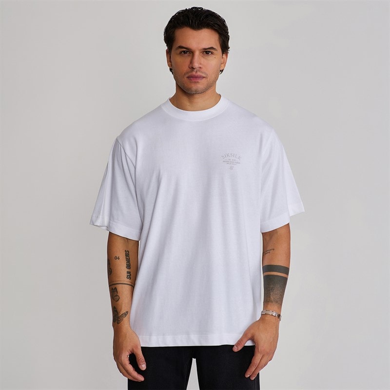 SikSilk Mens Graphic T-Shirt White - Image 2