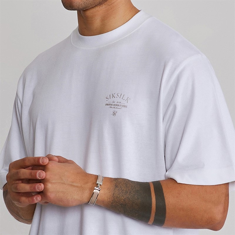 SikSilk Mens Graphic T-Shirt White - Image 3