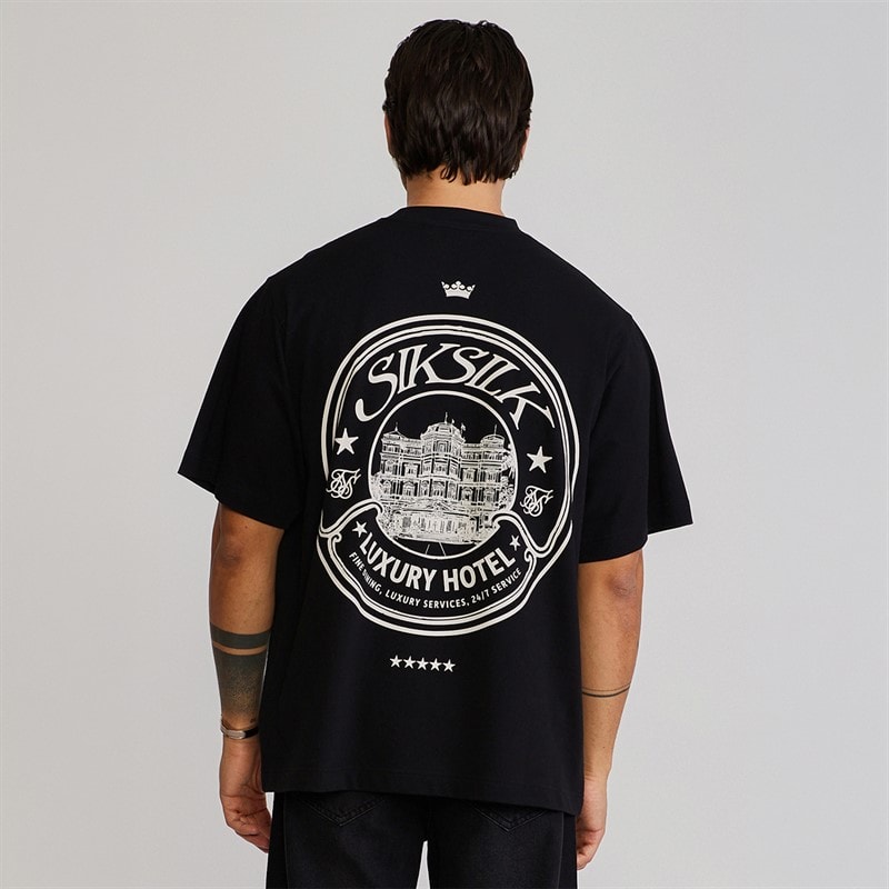 SikSilk Mens Graphic T-Shirt Black - Image 1