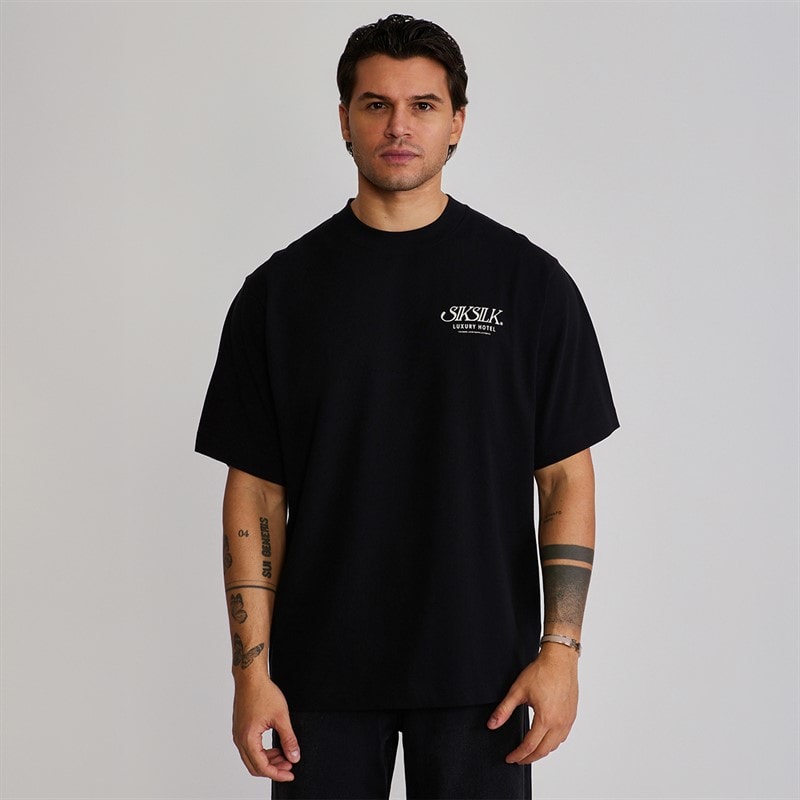 SikSilk Mens Graphic T-Shirt Black - Image 2