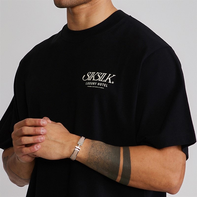 SikSilk Mens Graphic T-Shirt Black - Image 3