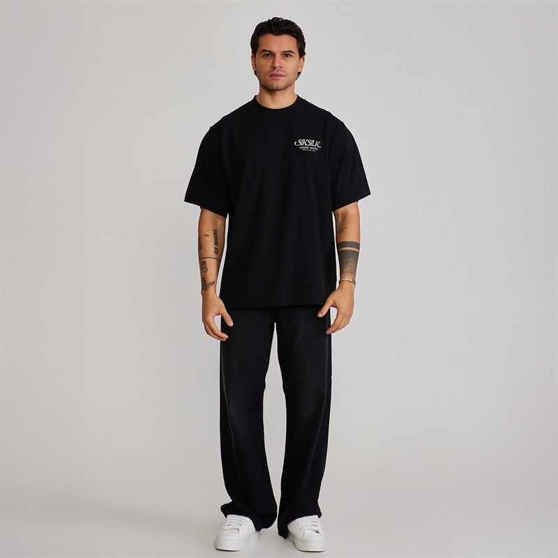 SikSilk Mens Graphic T-Shirt Black - Image 4