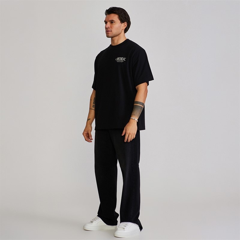 SikSilk Mens Graphic T-Shirt Black - Image 5