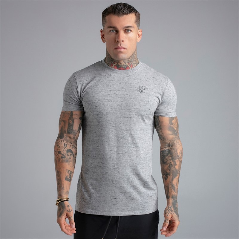 SikSilk Mens T-Shirt Grey Marl - Image 1