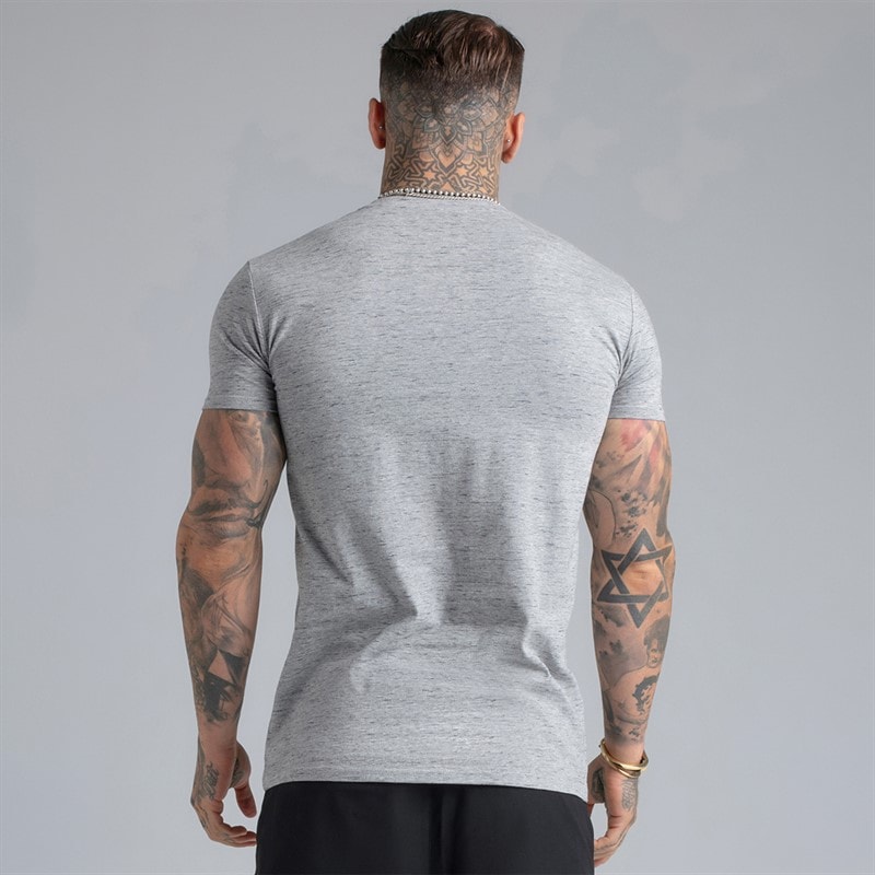 SikSilk Mens T-Shirt Grey Marl - Image 2
