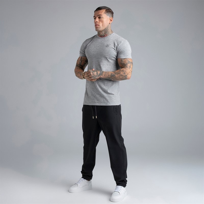 SikSilk Mens T-Shirt Grey Marl - Image 5