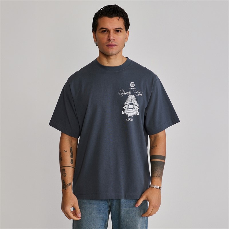SikSilk Mens Graphic T-Shirt Grey - Image 2