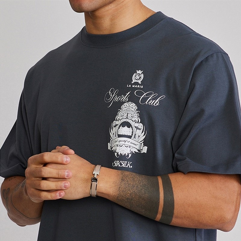 SikSilk Mens Graphic T-Shirt Grey - Image 3