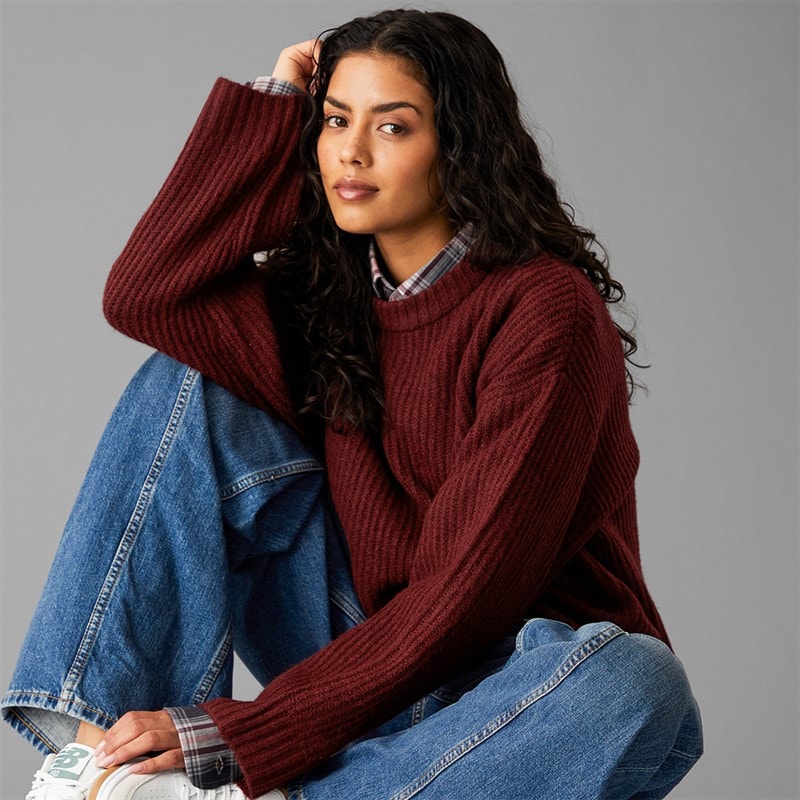 JJXX Womens Sigga Crew Neck Knitted Jumper Cabernet - Image 1