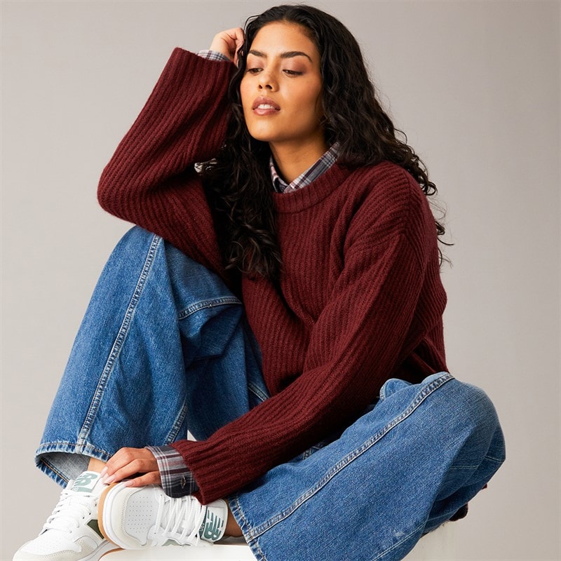 JJXX Womens Sigga Crew Neck Knitted Jumper Cabernet - Image 4