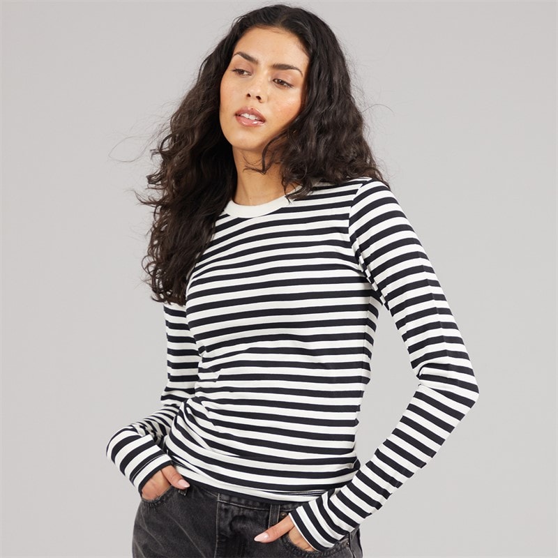 JJXX Womens Celine Gigi Long Sleeve T-Shirt Blackstripes Vanilla Ice Blackstripes:Vanilla Ice