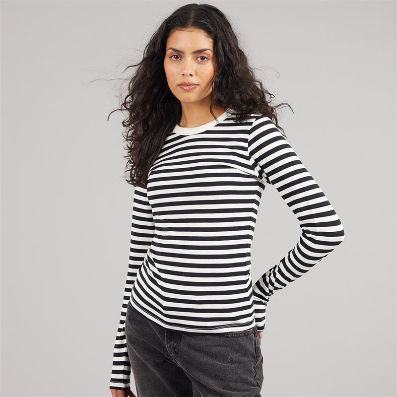 JJXX Womens Celine Gigi Long Sleeve T-Shirt Blackstripes Vanilla Ice Blackstripes:Vanilla Ice - Image 3