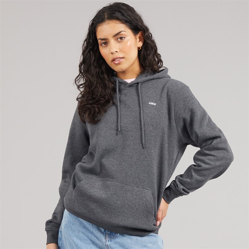JJXX Womens Abbie Hoodie Dark Grey Melangeprint/White JJXX Logo Dark Grey Melangeprint:White Jjxx Logo - Image 3