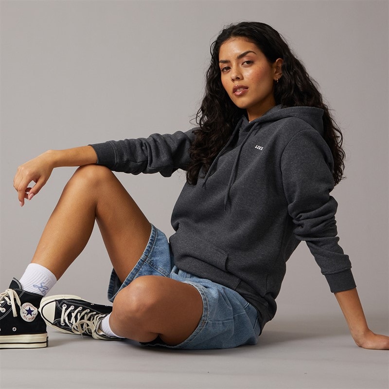 JJXX Womens Abbie Hoodie Dark Grey Melangeprint/White JJXX Logo Dark Grey Melangeprint:White Jjxx Logo - Image 4