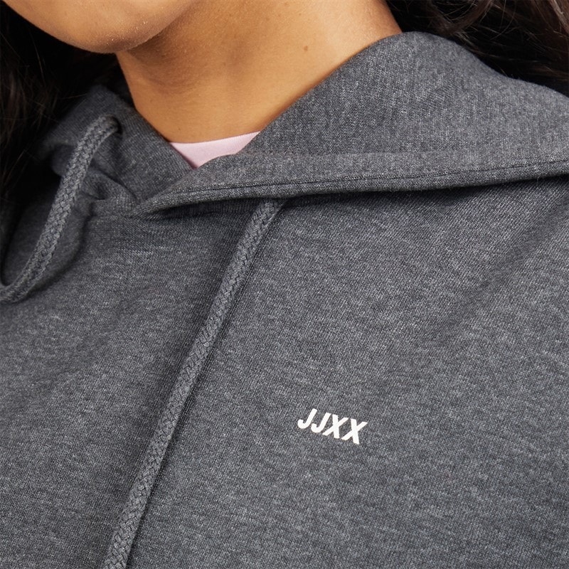 JJXX Womens Abbie Hoodie Dark Grey Melangeprint/White JJXX Logo Dark Grey Melangeprint:White Jjxx Logo - Image 5