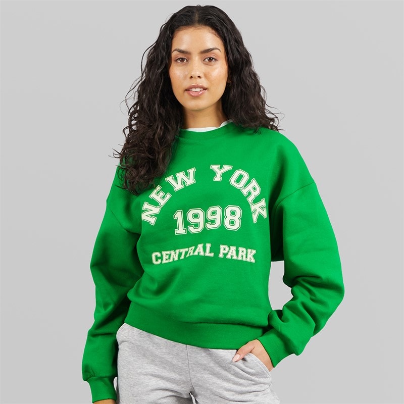 JJXX Womens Merle Crew Sweatshirt Green Beeprint New York - Image 3