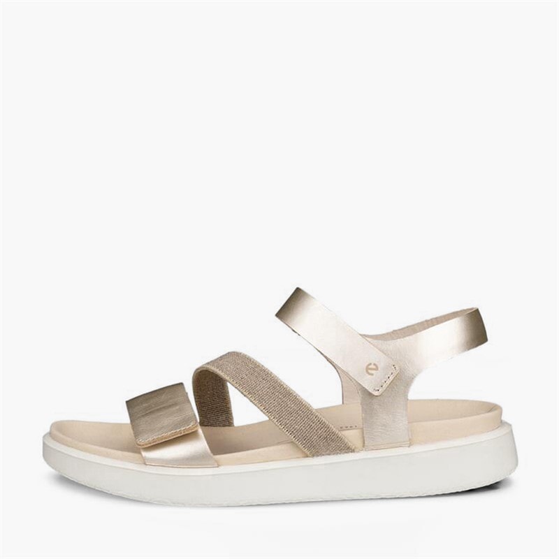 ECCO Womens Flowt Nubuck Wedge Sandals Pure White Gold - Image 1