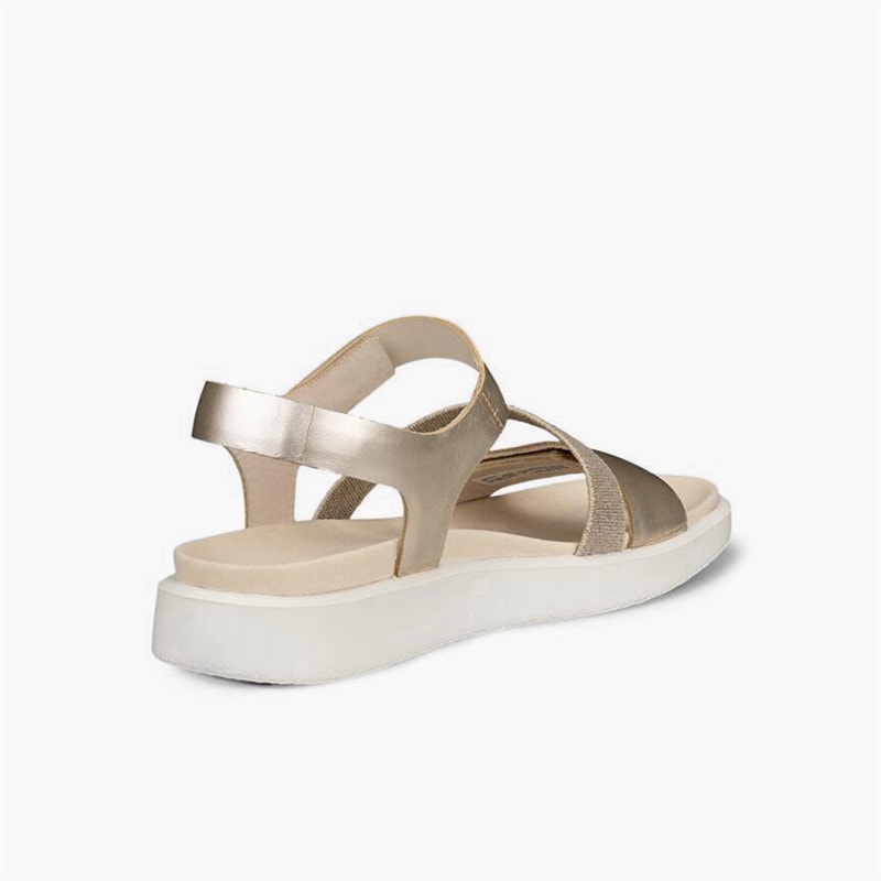 ECCO Womens Flowt Nubuck Wedge Sandals Pure White Gold - Image 3