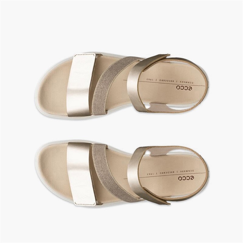 ECCO Womens Flowt Nubuck Wedge Sandals Pure White Gold - Image 4