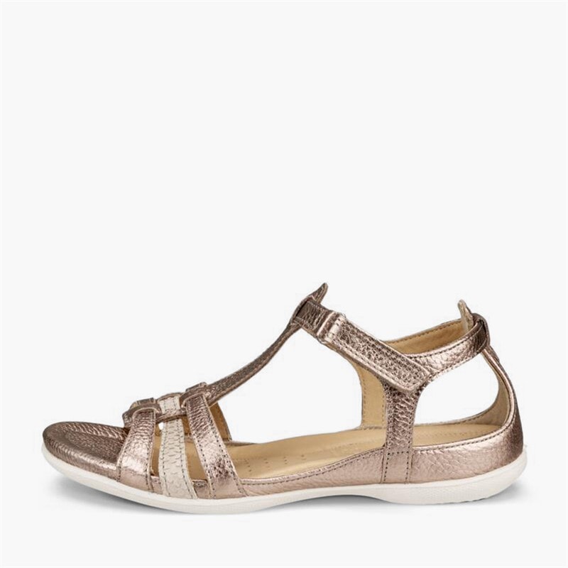 ECCO Womens Flash Leather T-Bar Strap Sandals Warm Grey Metallic/Moon Rock - Image 1
