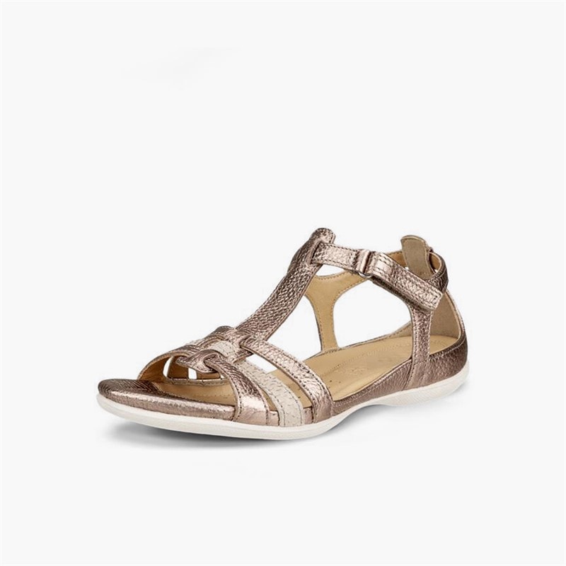 ECCO Womens Flash Leather T-Bar Strap Sandals Warm Grey Metallic/Moon Rock - Image 2
