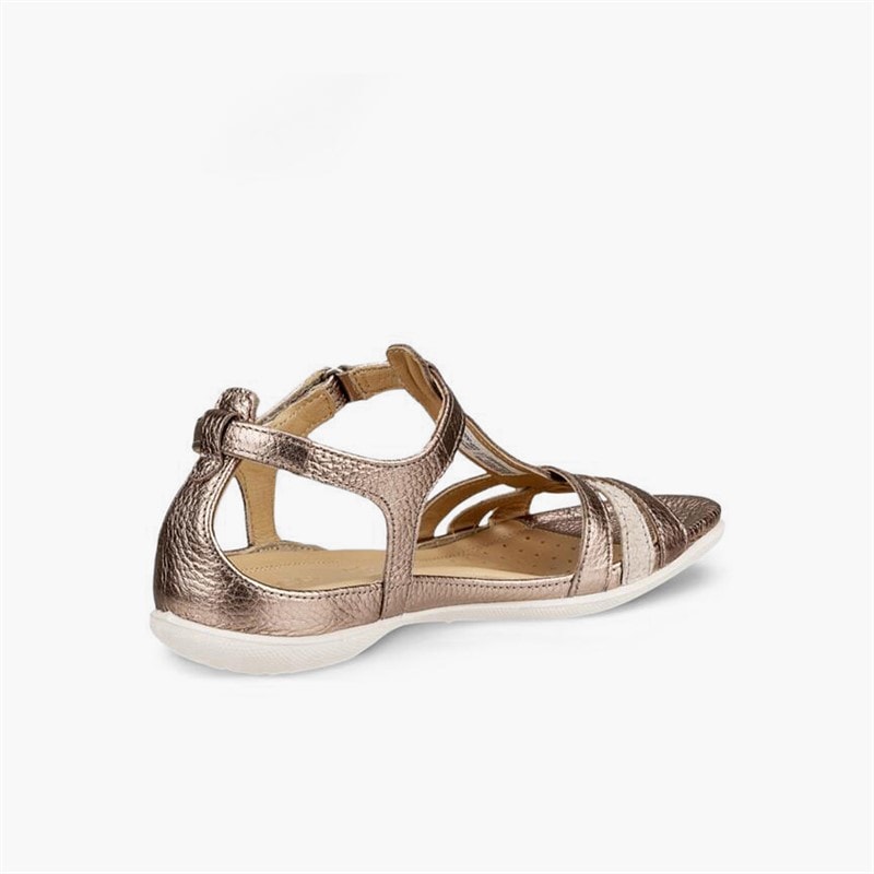 ECCO Womens Flash Leather T-Bar Strap Sandals Warm Grey Metallic/Moon Rock - Image 3