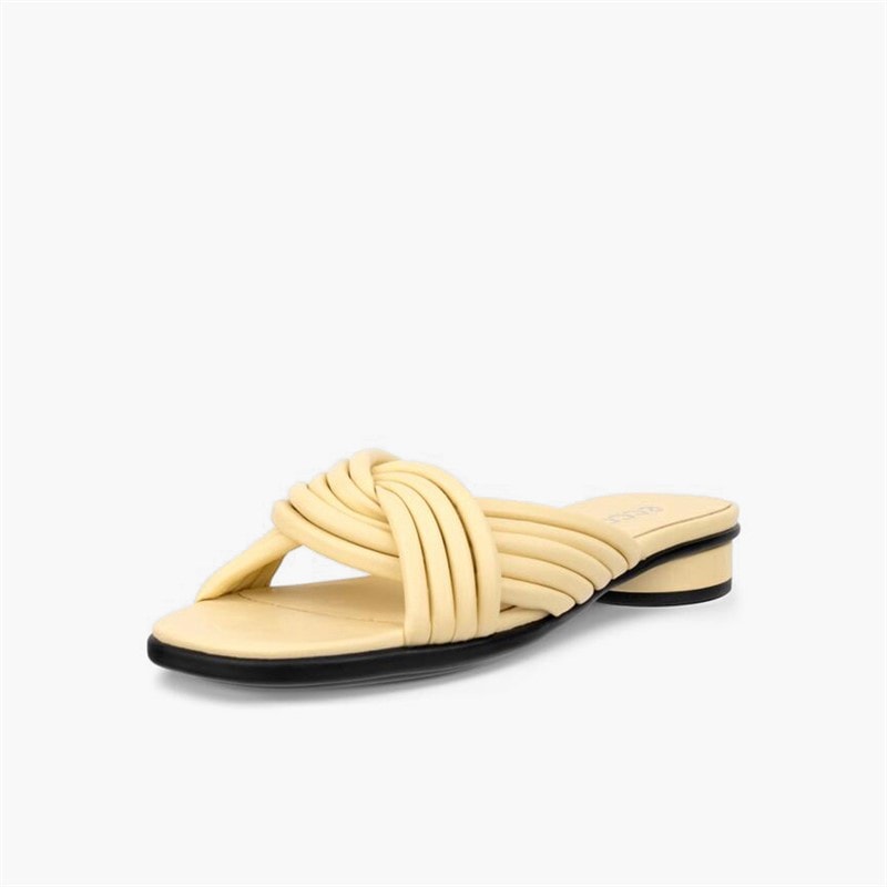 ECCO Womens Sculpted Alba Leather Cross Strap Slide Sandals Straw - Image 2