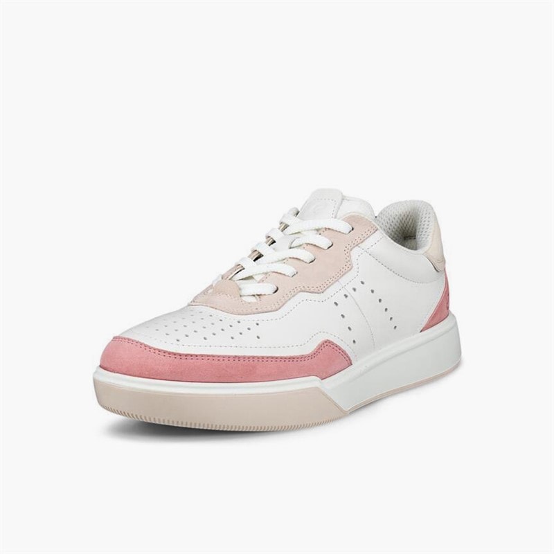 ECCO Womens Street Court Leather Trainers Old Rose/White/Rose Dust - Image 2
