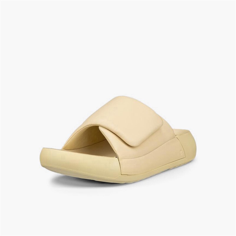 ECCO Womens Cozmo Leather Strap Sliders Straw - Image 2