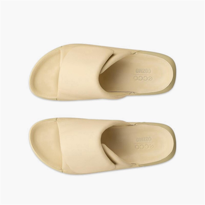 ECCO Womens Cozmo Leather Strap Sliders Straw - Image 4