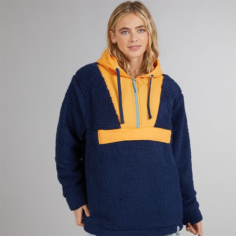 Lagooners Womens Myla Zip Neck Hooded Fleece Navy/Orange - Image 3