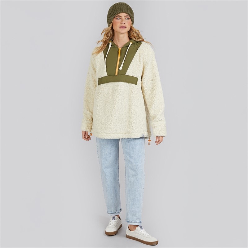 Lagooners Womens Myla Zip Neck Hooded Fleece Stone - Image 4