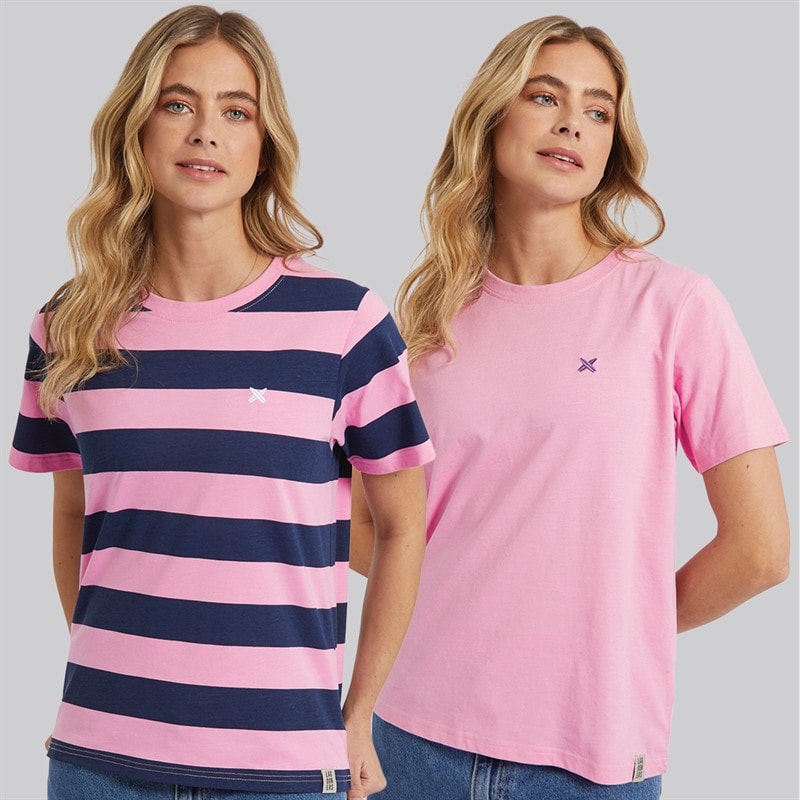 Lagooners Womens Oxbow Two Pack T-Shirts Pink/Navy - Image 1