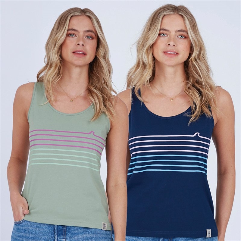 Lagooners Womens Raina Two Pack Vests Navy/Green Bay - Image 1