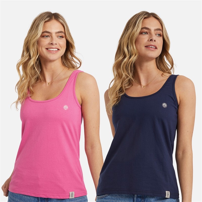 Lagooners Womens Jenny Two Pack Vests Navy/Pink - Image 1