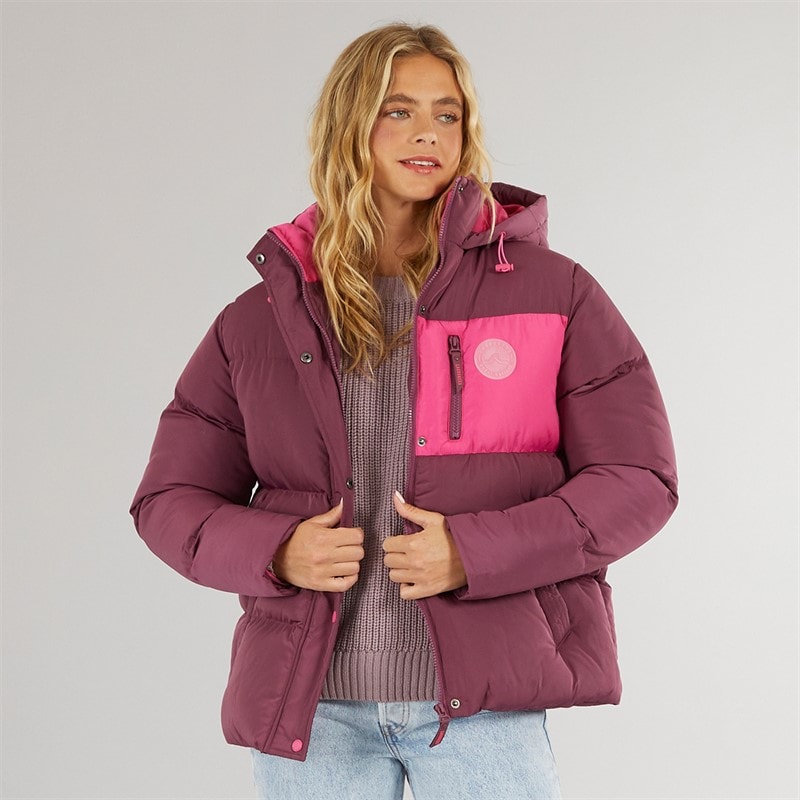 Lagooners Womens St Austell Short Puffer Jacket Burgundy - Image 3