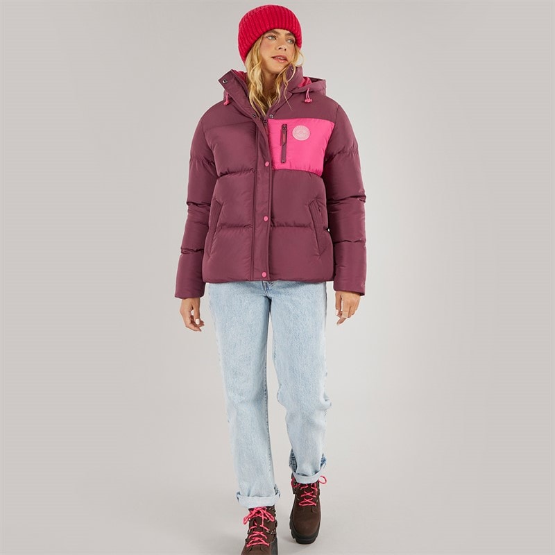 Lagooners Womens St Austell Short Puffer Jacket Burgundy - Image 4
