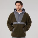 Lagooners Mens Hugo Borg 1/4 Zip Hooded Fleece Forest/Charcoal/Aubergine