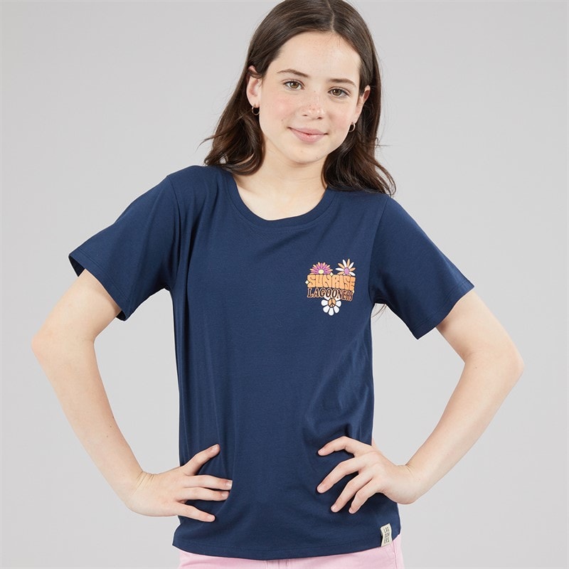 Lagooners Girls Flower T-Shirt Navy - Image 2