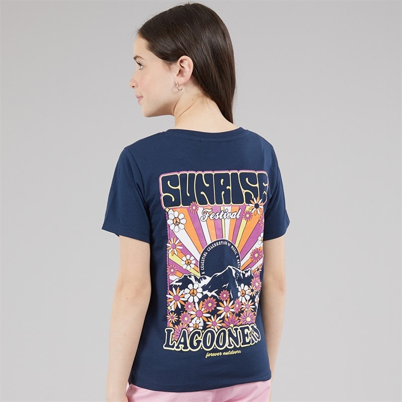 Lagooners Girls Flower T-Shirt Navy - Image 3