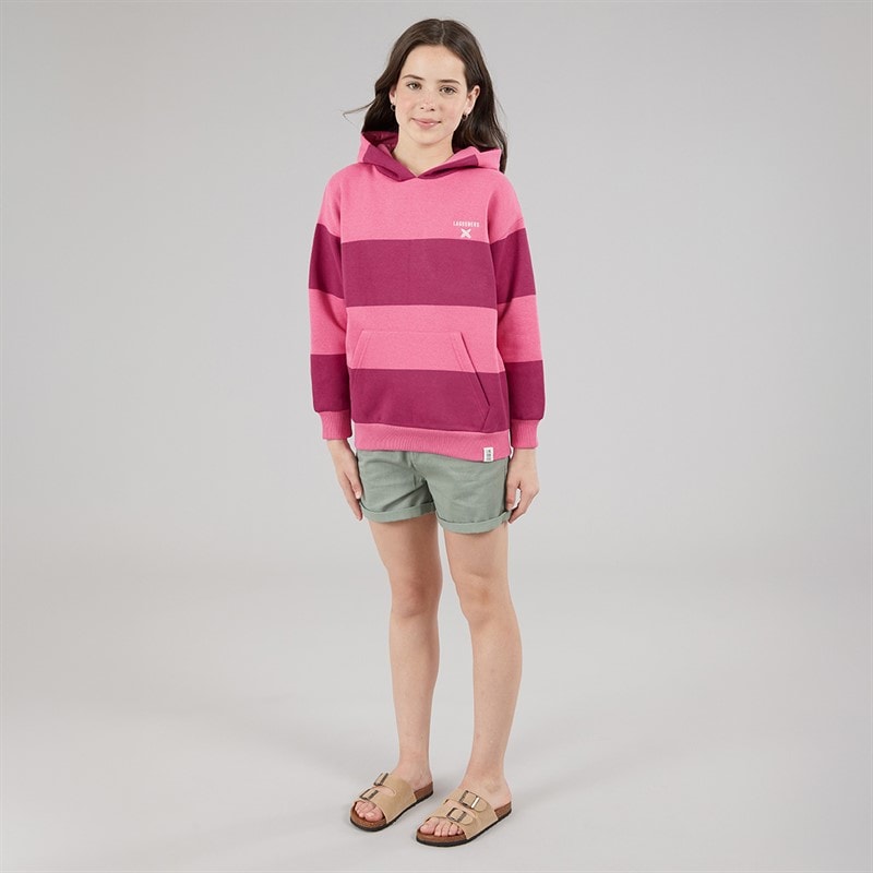 Lagooners Girls Elmbrook Stripe Hoodie Bright Pink - Image 3