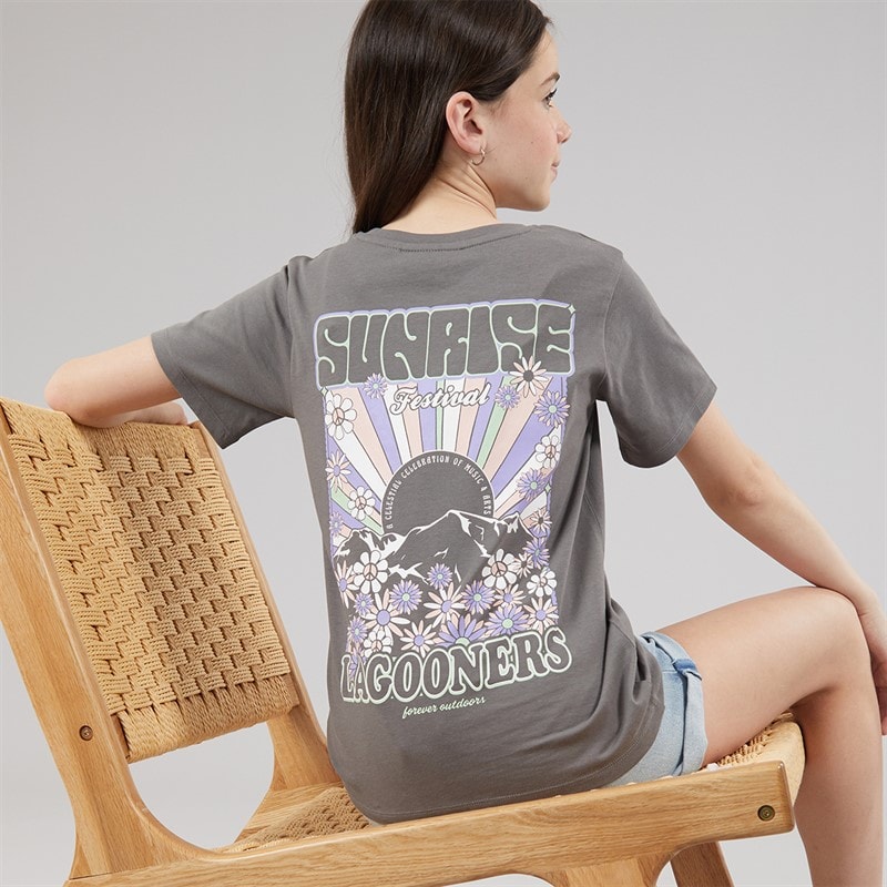 Lagooners Girls Flower T-Shirt Charcoal