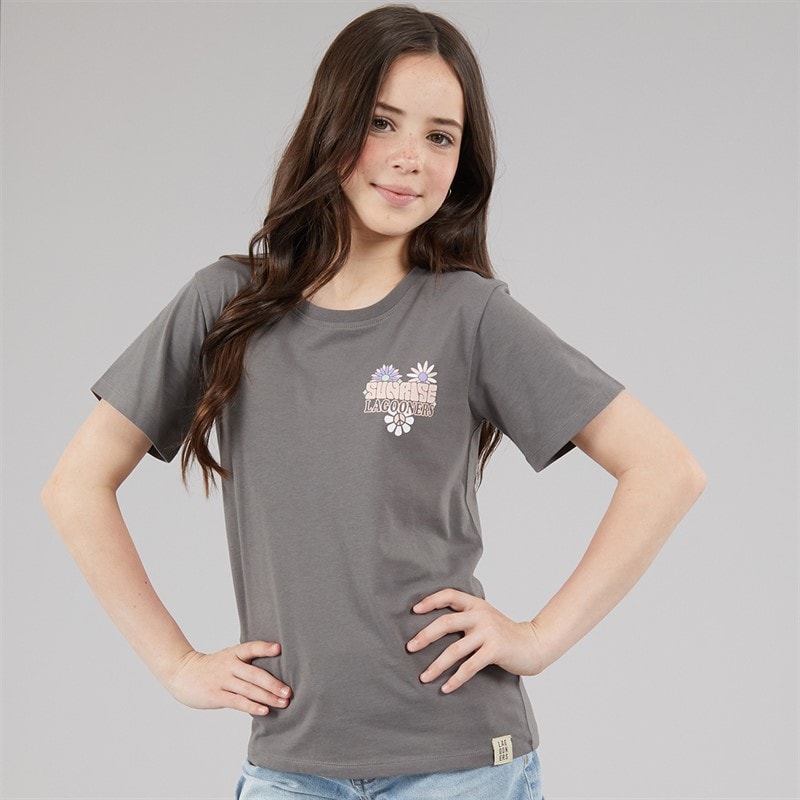 Lagooners Girls Flower T-Shirt Charcoal - Image 2