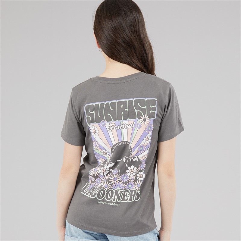 Lagooners Girls Flower T-Shirt Charcoal - Image 3