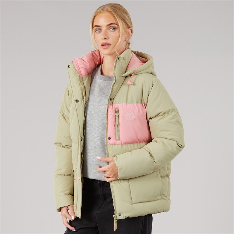 Lagooners Womens Aven Short Puffer Jacket Khaki - Image 1
