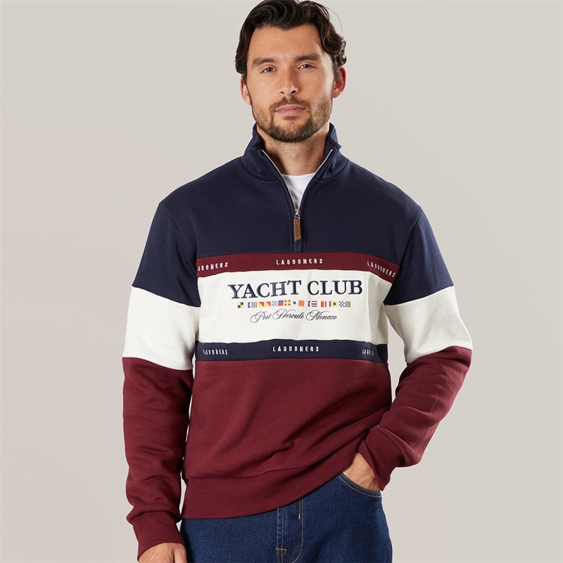 Lagooners Mens Exmouth Funnel Neck Sweat undy Navy/Burg - Image 2
