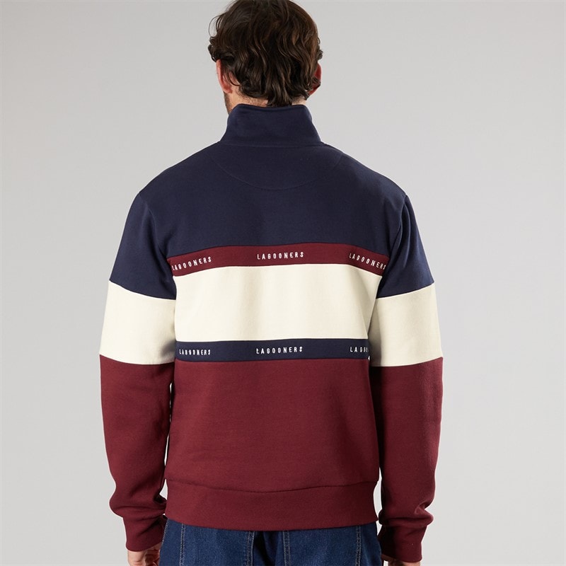 Lagooners Mens Exmouth Funnel Neck Sweat undy Navy/Burg - Image 3