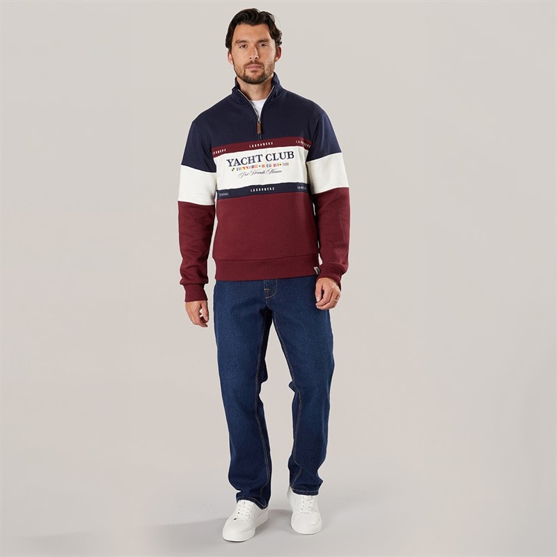 Lagooners Mens Exmouth Funnel Neck Sweat undy Navy/Burg - Image 4