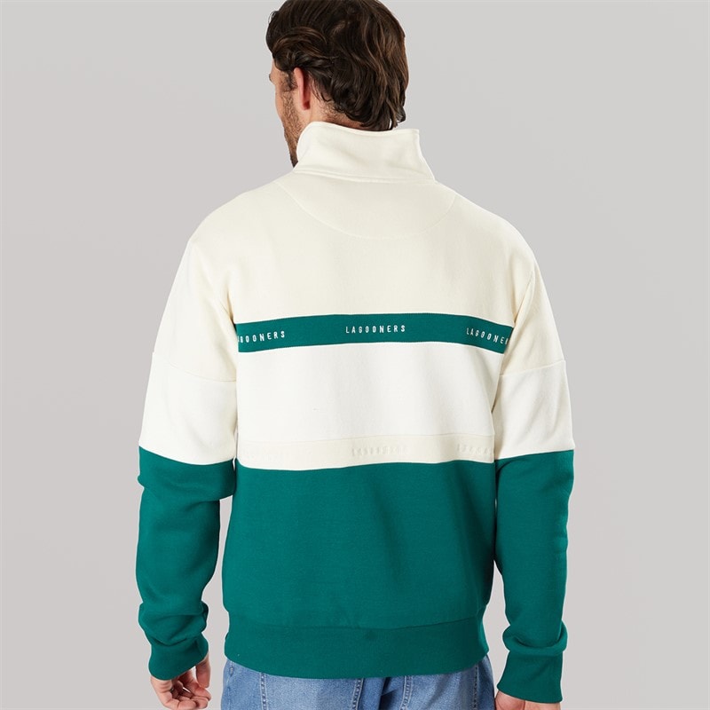 Lagooners Mens Exmouth Funnel Neck Sweat Ecru/Green - Image 3